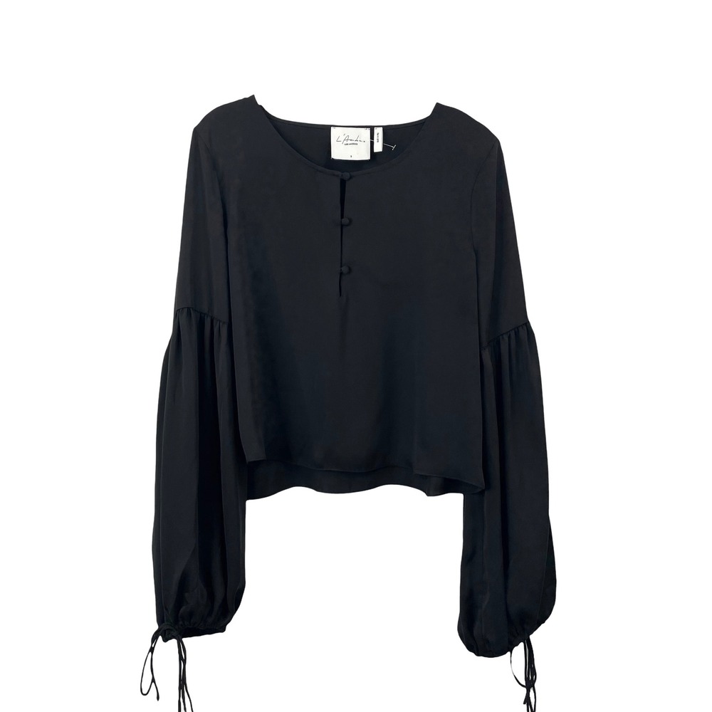 L'Academie‎ satin balloon sleeve blouse top Size S black old money classy